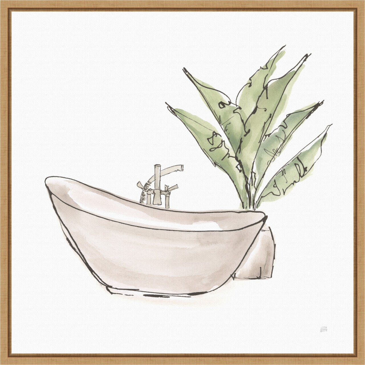 Neutral Bathroom Tub VI by Chris Paschke 16-in. W x 16-in. H. Canvas Wall Art Print Framed in Natural